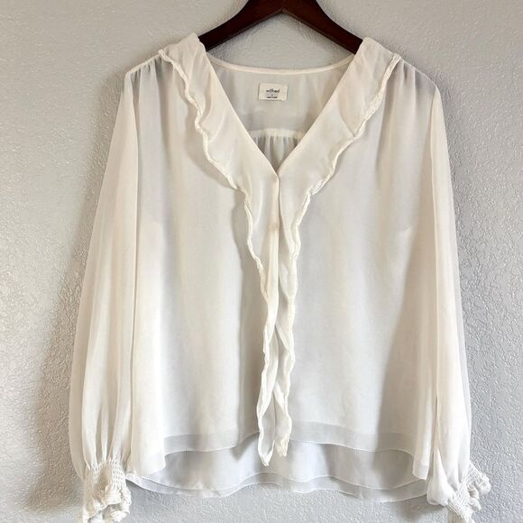 Aritzia Wilfred Eden White Button Up Ruffle Blouse Women’s - Picture 1 of 7